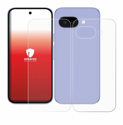 Immagine del dispositivo Google Pixel 9a (Fronte+Retro) con un'ampia varietà di protezioni per lo schermo.