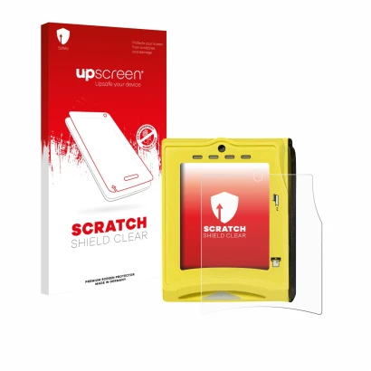 Parte frontale di una confezione del prodotto con il logo del marchio upscreen. Accanto è raffigurato il dispositivo Nayax VPO