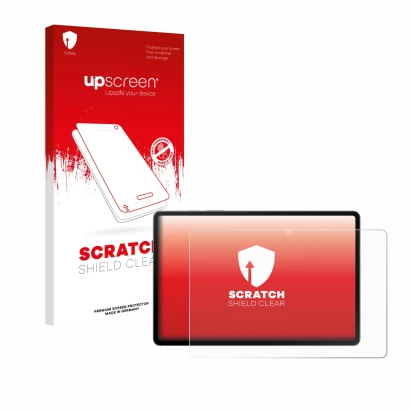 Parte frontale di una confezione del prodotto con il logo del marchio upscreen. Accanto è raffigurato il dispositivo Samsung G