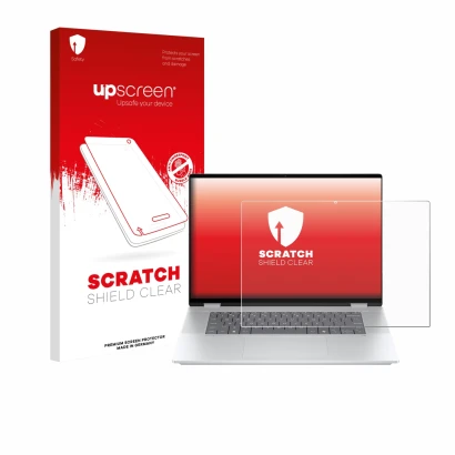 Parte frontale di una confezione del prodotto con il logo del marchio upscreen. Accanto è raffigurato il dispositivo HP OmniBo