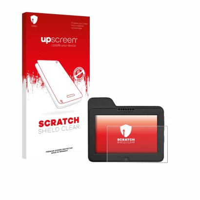 Parte frontale di una confezione del prodotto con il logo del marchio upscreen. Accanto è raffigurato il dispositivo Naviter O