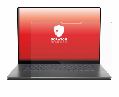 Immagine del dispositivo ASUS ROG Zephyrus G16 2025 con un'ampia varietà di protezioni per lo schermo.