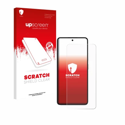 Parte frontale di una confezione del prodotto con il logo del marchio upscreen. Accanto è raffigurato il dispositivo realme P3