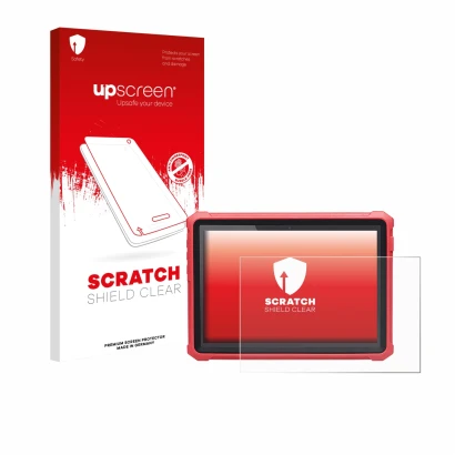 Parte frontale di una confezione del prodotto con il logo del marchio upscreen. Accanto è raffigurato il dispositivo Launch X-