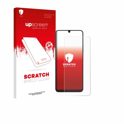 Parte frontale di una confezione del prodotto con il logo del marchio upscreen. Accanto è raffigurato il dispositivo Blackview