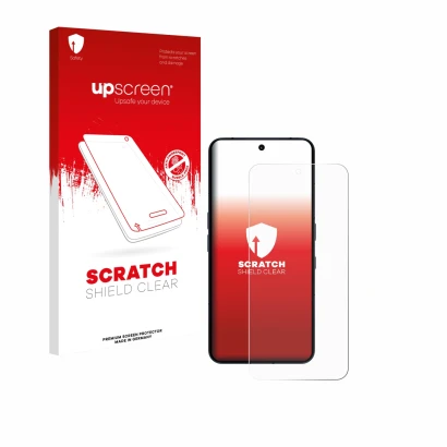 Parte frontale di una confezione del prodotto con il logo del marchio upscreen. Accanto è raffigurato il dispositivo Nothing P