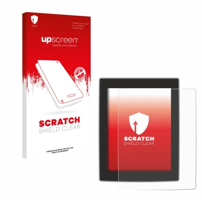 Parte frontale di una confezione del prodotto con il logo del marchio upscreen. Accanto è raffigurato il dispositivo Volvo XC9