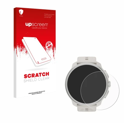 Parte frontale di una confezione del prodotto con il logo del marchio upscreen. Accanto è raffigurato il dispositivo Suunto Ra