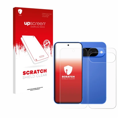 Parte frontale di una confezione del prodotto con il logo del marchio upscreen. Accanto è raffigurato il dispositivo Google Pi