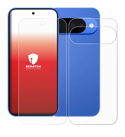 Immagine del dispositivo Google Pixel 10 (Fronte+Retro) con un'ampia varietà di protezioni per lo schermo.