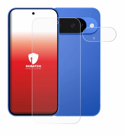 Immagine del dispositivo Google Pixel 10 (Fronte+Fotocamera) con un'ampia varietà di protezioni per lo schermo.