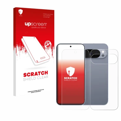 Parte frontale di una confezione del prodotto con il logo del marchio upscreen. Accanto è raffigurato il dispositivo Google Pi