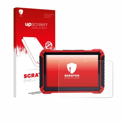 Parte frontale di una confezione del prodotto con il logo del marchio upscreen. Accanto è raffigurato il dispositivo Launch X-