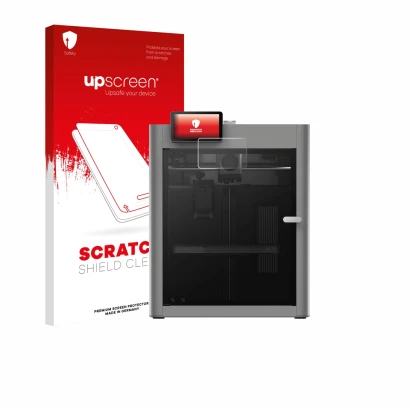 Parte frontale di una confezione del prodotto con il logo del marchio upscreen. Accanto è raffigurato il dispositivo Bambu Lab