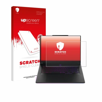 Parte frontale di una confezione del prodotto con il logo del marchio upscreen. Accanto è raffigurato il dispositivo Lenovo Le