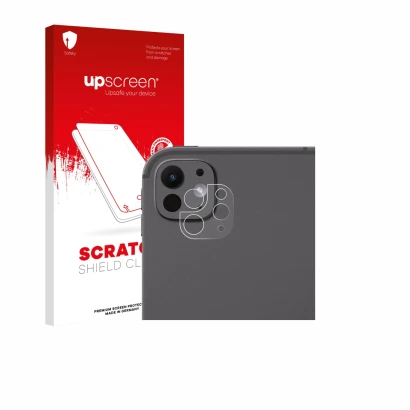 Parte frontale di una confezione del prodotto con il logo del marchio upscreen. Accanto è raffigurato il dispositivo Apple iPa