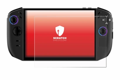 Immagine del dispositivo Lenovo Legion Go Gen 2 con un'ampia varietà di protezioni per lo schermo.