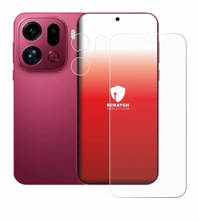 Immagine del dispositivo Oppo Find X9 Pro (Fronte+Fotocamera) con un'ampia varietà di protezioni per lo schermo.