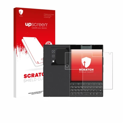 Parte frontale di una confezione del prodotto con il logo del marchio upscreen. Accanto è raffigurato il dispositivo Unihertz