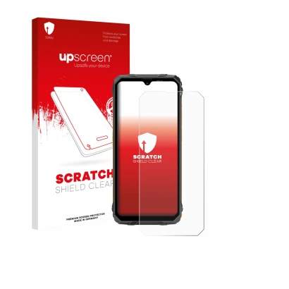 Parte frontale di una confezione del prodotto con il logo del marchio upscreen. Accanto è raffigurato il dispositivo Blackview