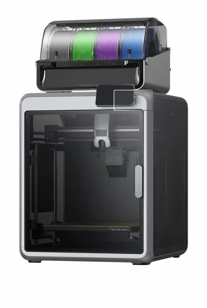 Immagine del dispositivo Creality K2 con un'ampia varietà di protezioni per lo schermo.