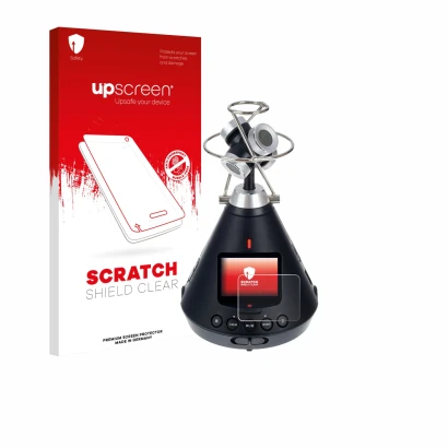 Parte frontale di una confezione del prodotto con il logo del marchio upscreen. Accanto è raffigurato il dispositivo Zoom H3-V