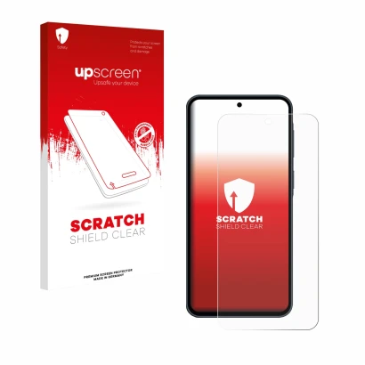 Parte frontale di una confezione del prodotto con il logo del marchio upscreen. Accanto è raffigurato il dispositivo Samsung G