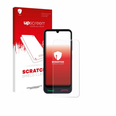 Parte frontale di una confezione del prodotto con il logo del marchio upscreen. Accanto è raffigurato il dispositivo SPC Zeus