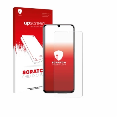Parte frontale di una confezione del prodotto con il logo del marchio upscreen. Accanto è raffigurato il dispositivo Huawei No