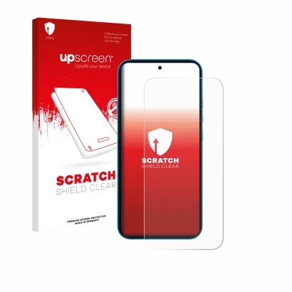Parte frontale di una confezione del prodotto con il logo del marchio upscreen. Accanto è raffigurato il dispositivo Nothing P