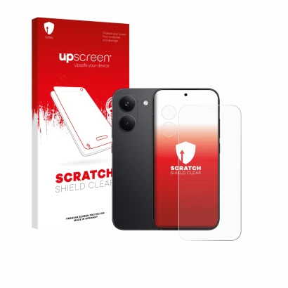 Parte frontale di una confezione del prodotto con il logo del marchio upscreen. Accanto è raffigurato il dispositivo Xiaomi Po