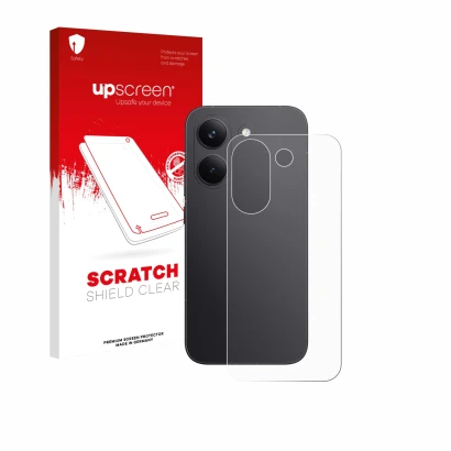 Parte frontale di una confezione del prodotto con il logo del marchio upscreen. Accanto è raffigurato il dispositivo Xiaomi Po