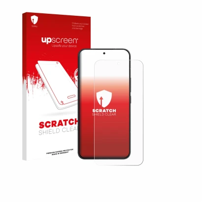 Parte frontale di una confezione del prodotto con il logo del marchio upscreen. Accanto è raffigurato il dispositivo Xiaomi Po