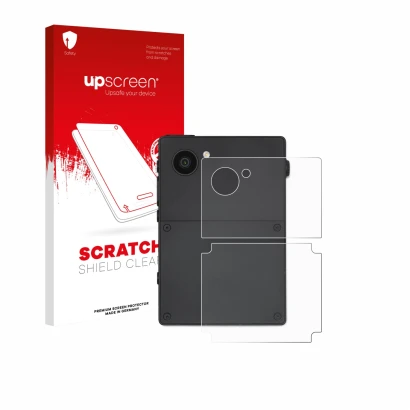 Parte frontale di una confezione del prodotto con il logo del marchio upscreen. Accanto è raffigurato il dispositivo Light Pho