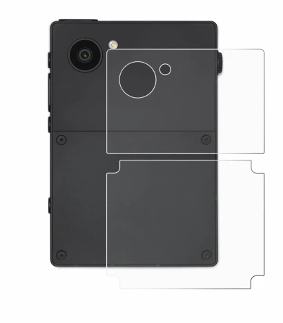 Immagine del dispositivo Light Phone 3 (Posteriore) con un'ampia varietà di protezioni per lo schermo.