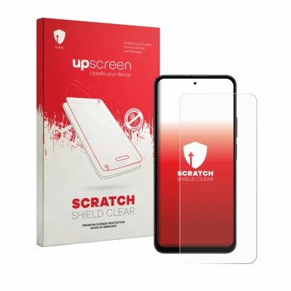 Parte frontale di una confezione del prodotto con il logo del marchio upscreen. Accanto è raffigurato il dispositivo Doogee B1
