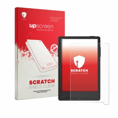 Parte frontale di una confezione del prodotto con il logo del marchio upscreen. Accanto è raffigurato il dispositivo Xteink X3