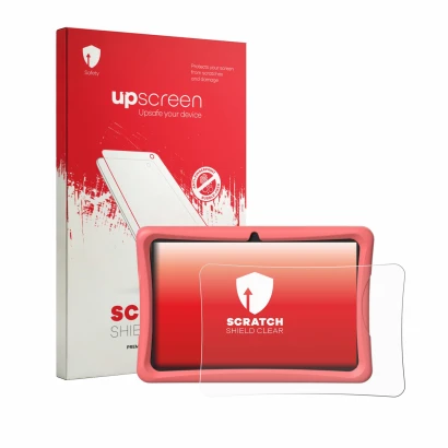Parte frontale di una confezione del prodotto con il logo del marchio upscreen. Accanto è raffigurato il dispositivo Tabwee K1