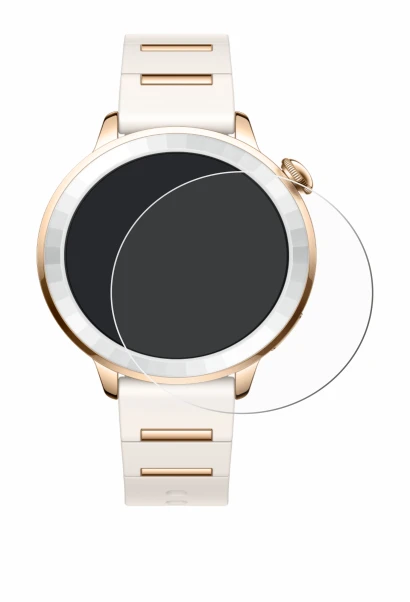 Immagine del dispositivo Oppo Watch X3 Mini con un'ampia varietà di protezioni per lo schermo.