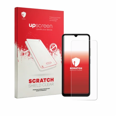 Parte frontale di una confezione del prodotto con il logo del marchio upscreen. Accanto è raffigurato il dispositivo Xiaomi Re