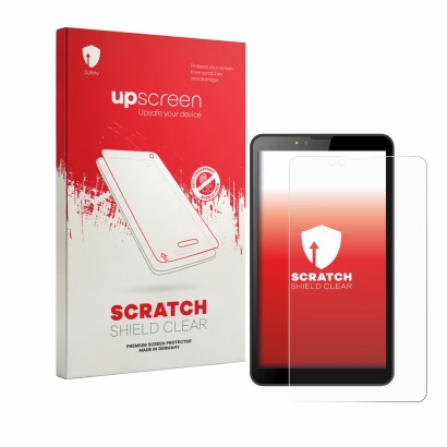 Parte frontale di una confezione del prodotto con il logo del marchio upscreen. Accanto è raffigurato il dispositivo Brave BT7