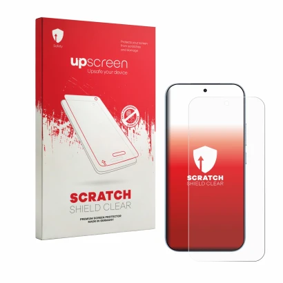 Parte frontale di una confezione del prodotto con il logo del marchio upscreen. Accanto è raffigurato il dispositivo Xiaomi 17
