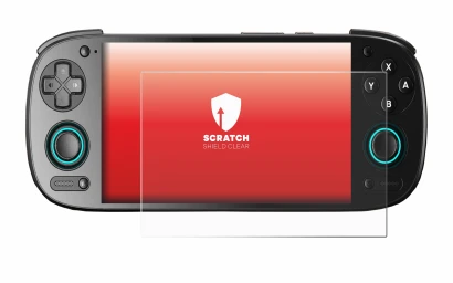 Immagine del dispositivo Retroid Pocket 5 con un'ampia varietà di protezioni per lo schermo.