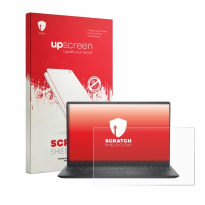Parte frontale di una confezione del prodotto con il logo del marchio upscreen. Accanto è raffigurato il dispositivo Dell Pro