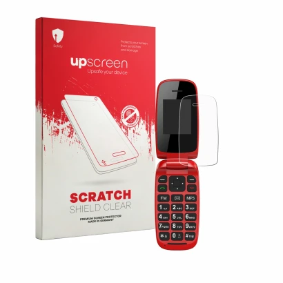 Parte frontale di una confezione del prodotto con il logo del marchio upscreen. Accanto è raffigurato il dispositivo Chakeyake