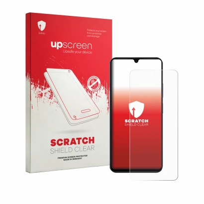 Parte frontale di una confezione del prodotto con il logo del marchio upscreen. Accanto è raffigurato il dispositivo Blackview