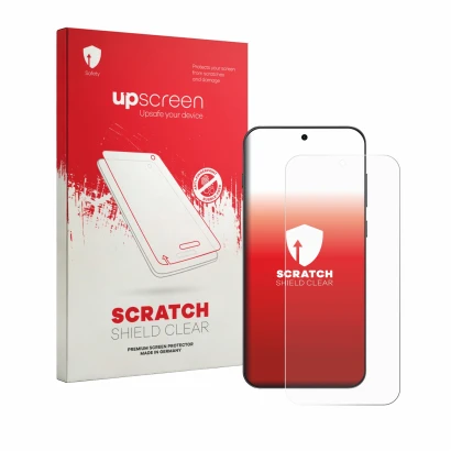 Parte frontale di una confezione del prodotto con il logo del marchio upscreen. Accanto è raffigurato il dispositivo Oppo Find