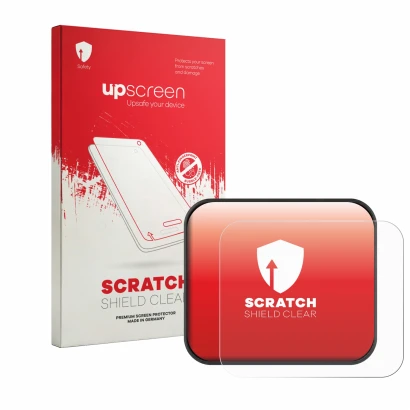 Parte frontale di una confezione del prodotto con il logo del marchio upscreen. Accanto è raffigurato il dispositivo Saphe T c