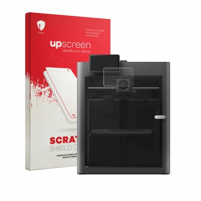 Parte frontale di una confezione del prodotto con il logo del marchio upscreen. Accanto è raffigurato il dispositivo Bambu Lab