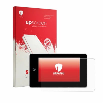 Parte frontale di una confezione del prodotto con il logo del marchio upscreen. Accanto è raffigurato il dispositivo Balearis 